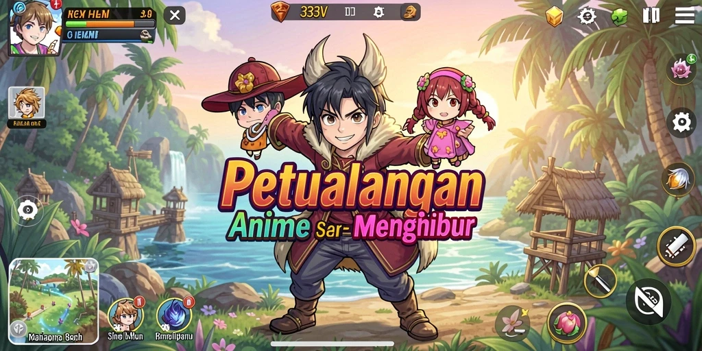 Screenshot menampilkan karakter anime beraksi dalam pertempuran seru.