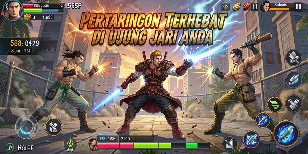 Tampilan gameplay 555F dengan pertarungan yang seru dan aksi memukau.