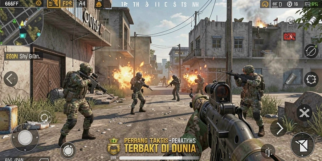 Tangkapan layar menunjukkan aksi menegangkan dalam game FPS.
