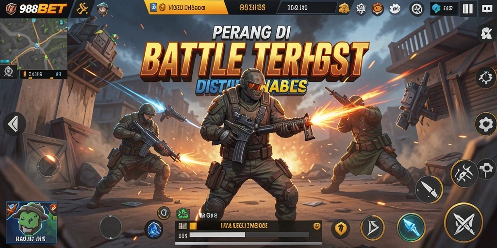 Tampilan gameplay seru dari 988BET dalam pertempuran Battle Royale.