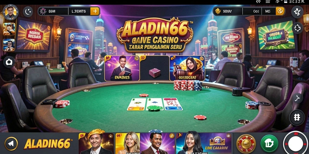 Tampilan utama ALADIN66 menampilkan dealer profesional dan permainan seru Live Casino.