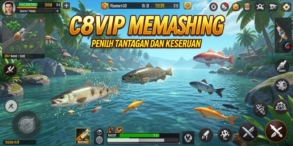 Gameplay C8VIP yang seru saat memancing ikan besar.