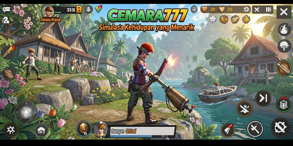 Screenshot gameplay CEMARA777 menampilkan kehidupan penuh warna di dunia simulasi.