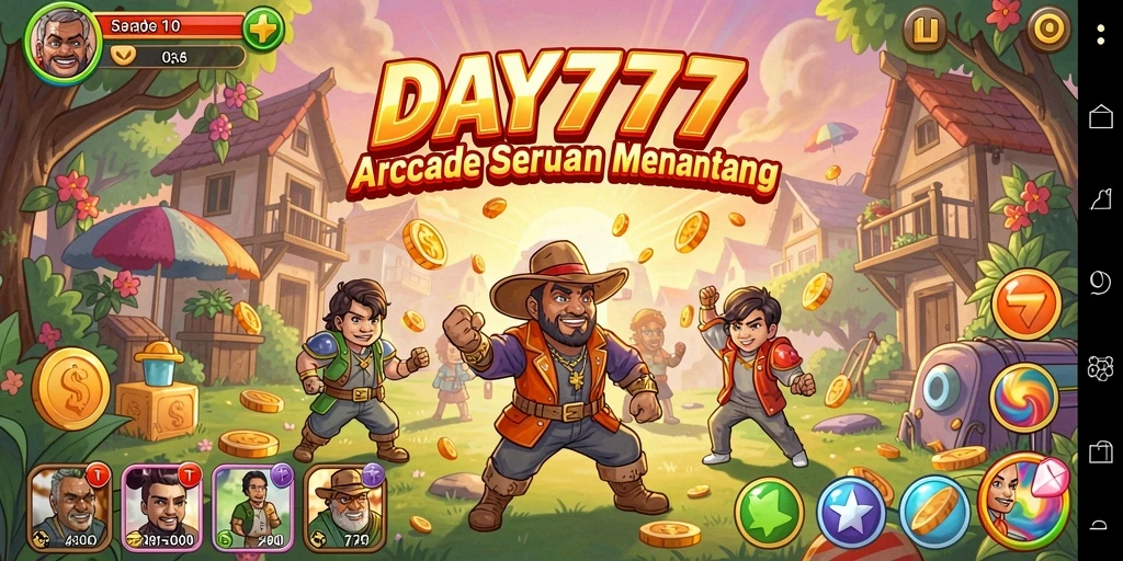 Tampilan screenshot utama DAY777 menampilkan aksi seru gameplay arcade.