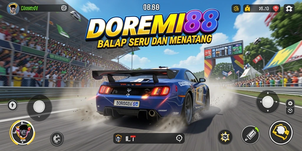 Screenshot exciting gameplay DOREMI88 dengan aksi balap mendebarkan.