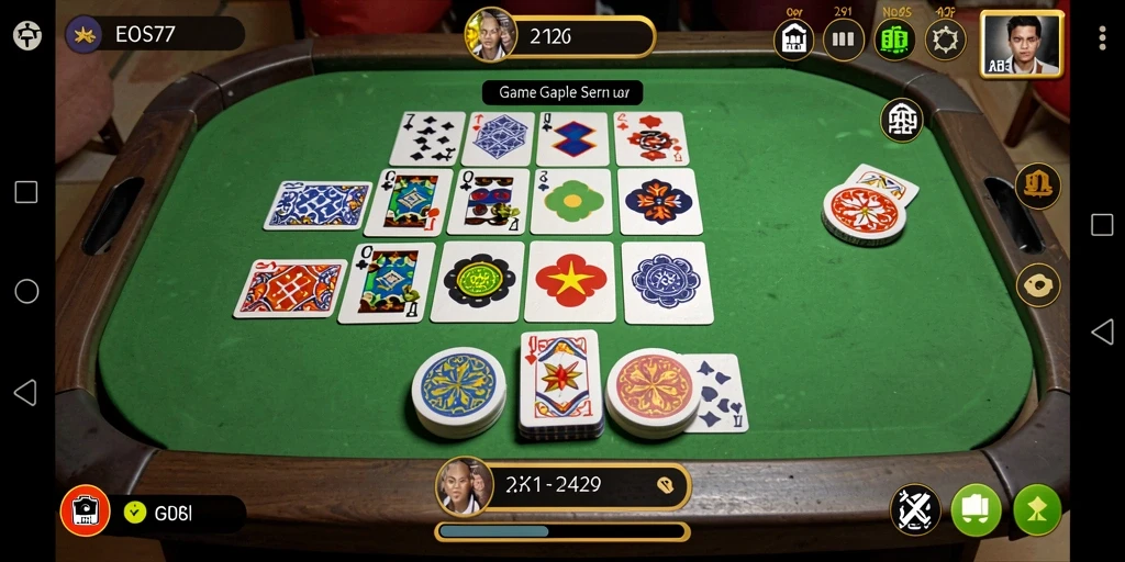 Screenshot gameplay EOS77 yang menampilkan keseruan bermain Gaple.