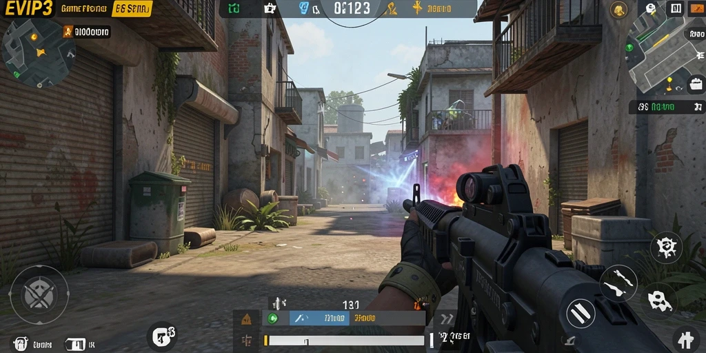 Screenshot menunjukkan aksi intens dalam gameplay EVIP3.