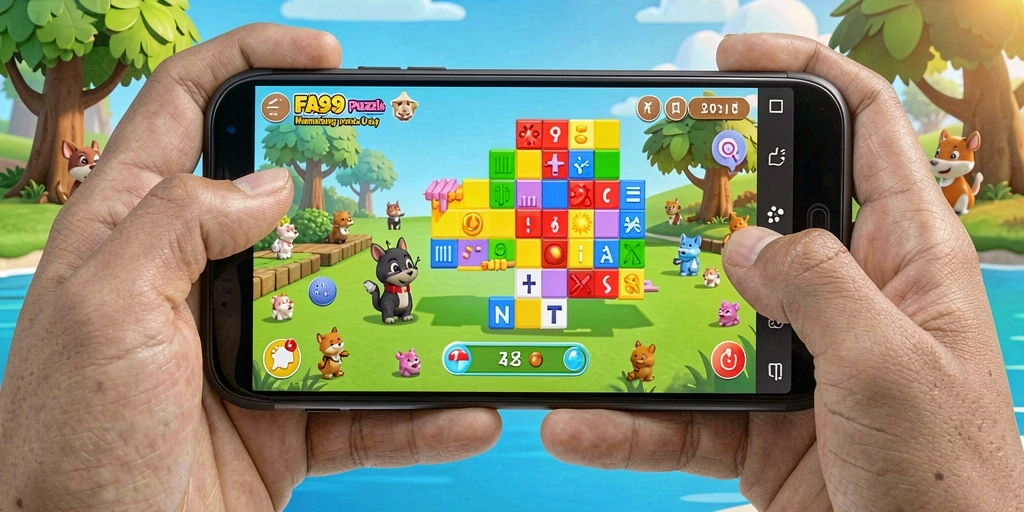 Tampilan gameplay FA99 yang menantang dan penuh warna.