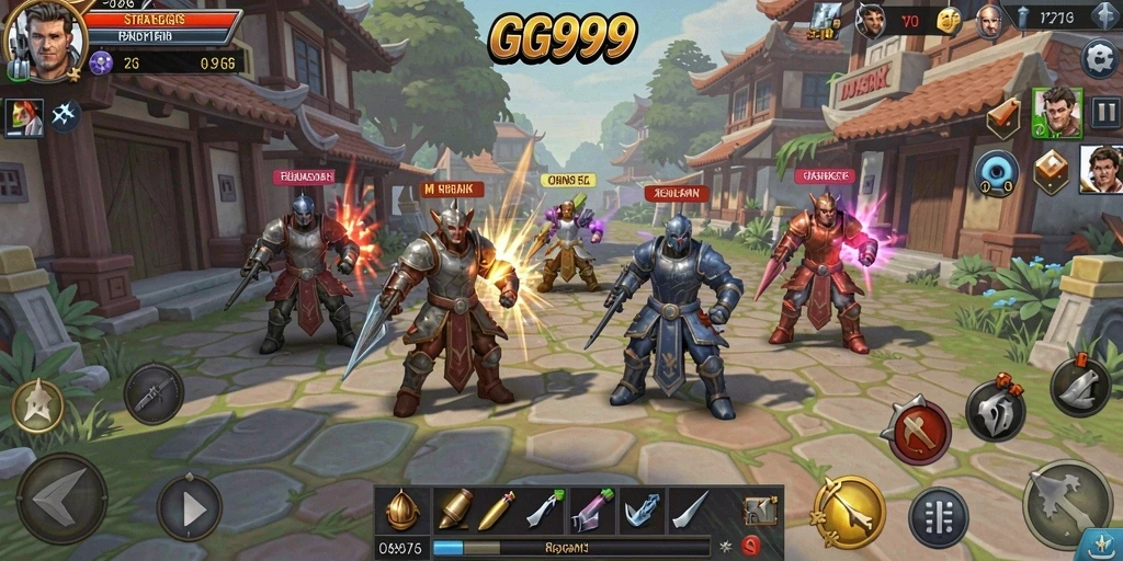 Tangkapan layar gameplay GG999 yang menunjukkan pertempuran epik.