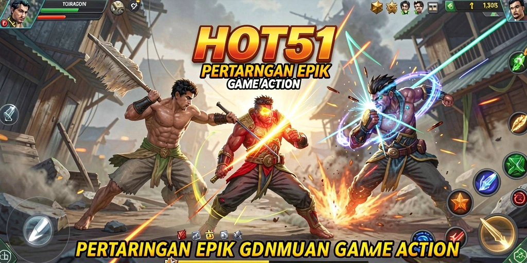 Tangkapan layar utama HOT51 menampilkan aksi pertarungan yang mendebarkan.