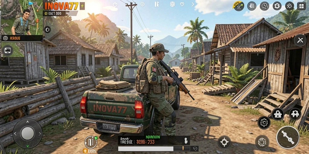 Screenshot utama INOVA77 menampilkan gameplay kehidupan yang realistis.