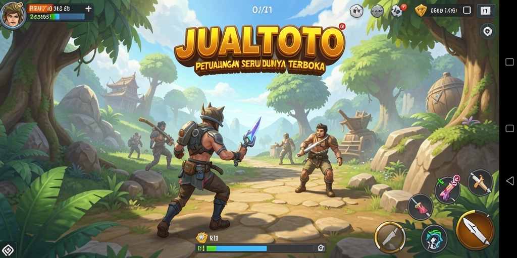 Tampilan gameplay JUALTOTO dengan aksi seru dalam dunia terbuka.