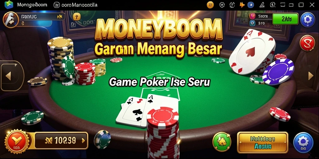 Screenshot gameplay <strong>MONEYBOOM</strong> yang menampilkan aksi poker yang mendebarkan.