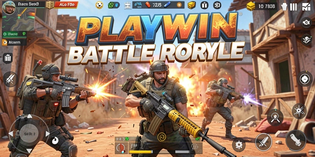 Tangkapan layar dari gameplay intens di <strong>PLAYWIN</strong> menunjukkan aksi Battle Royale yang mendebarkan.