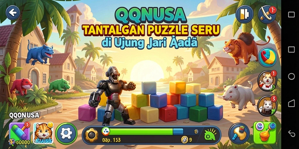 Screenshot QQNUSA menampilkan gameplay puzzle yang menarik dan interaktif.