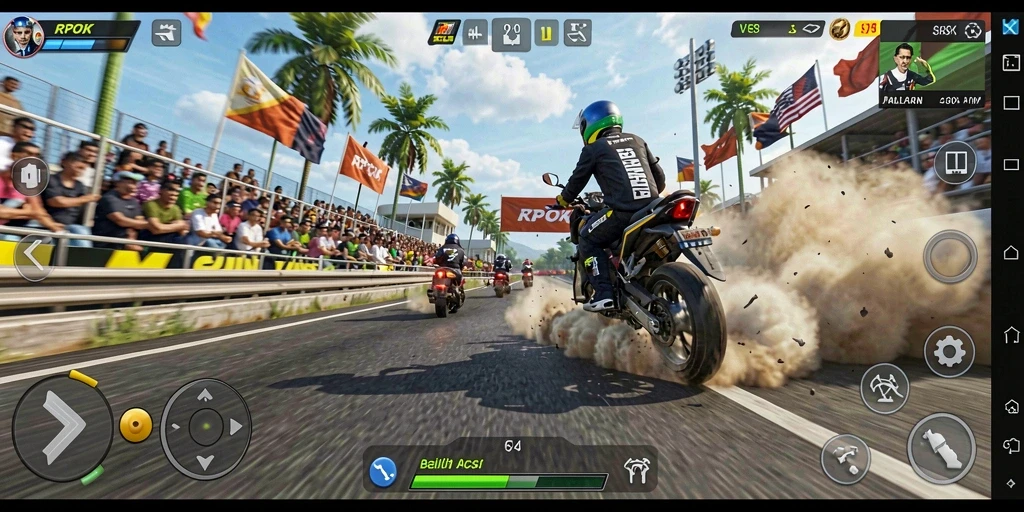 Gameplay RPOK menampilkan aksi balapan motor yang mendebarkan.