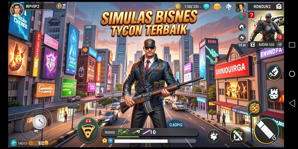 Tangkapan layar gameplay RPVIP2 yang menunjukkan aktivitas bisnis Tycoon yang seru.