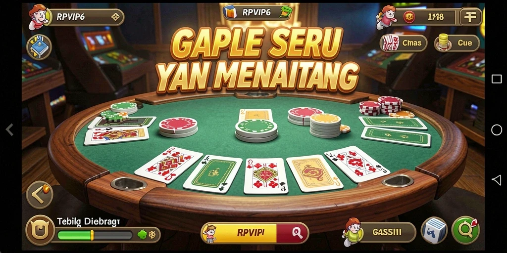 Tampilan utama RPVIP6 menampilkan gameplay Gaple yang seru.