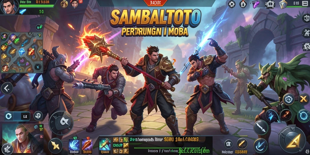 Screenshot gameplay SAMBALTOTO dengan aksi heroik di arena.