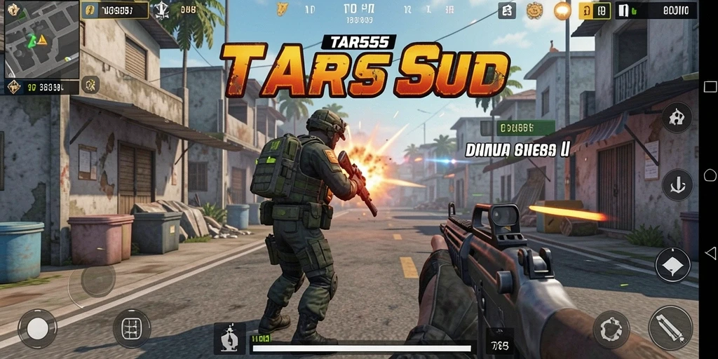 Screenshot gameplay TAR555 menampilkan aksi seru dalam pertarungan TPS.