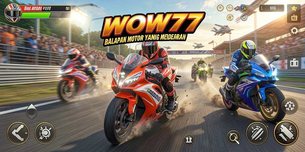 Screenshot WOW77 menampilkan aksi balapan motor yang intens dan mendebarkan.